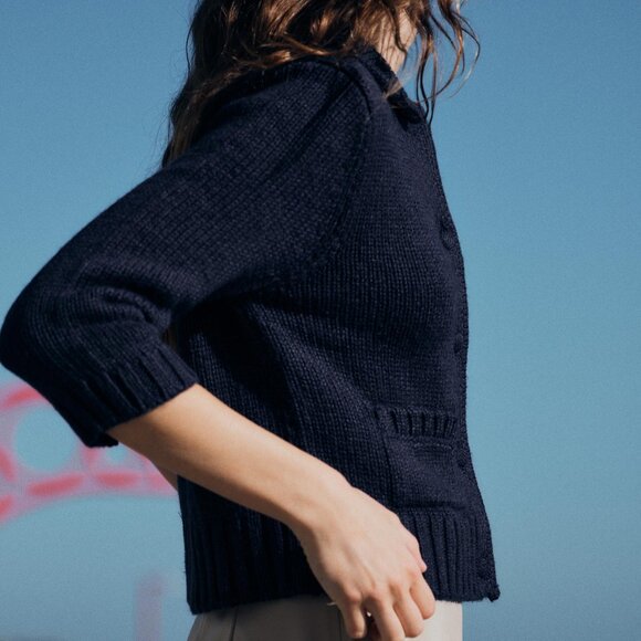 NWT ZARA KNIT CARDIGAN WITH ELBOW-LENGTH SLEEVES NAVY BLUE - Picture 6 of 6